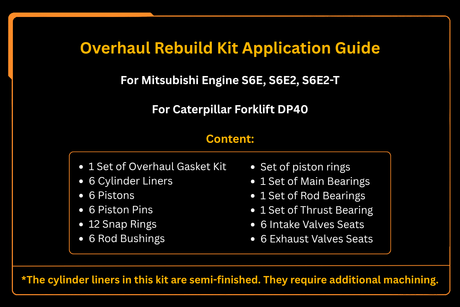 Kit de reconstruction de révision pour moteur Mitsubishi S6E S6E2, adapté au chariot élévateur Caterpillar DP40