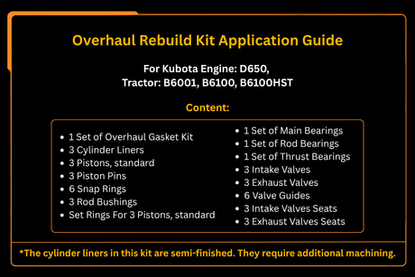 Kit de reconstruction de révision pour moteur Kubota D650 tracteur B6001 B6100 B6100HST
