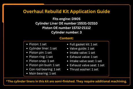 Kit de reconstruction de révision D905 pour moteur Kubota