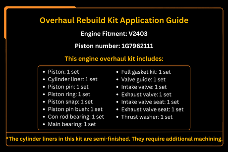 Kit de reconstruction de révision de moteur Kubota V2403, numéro de piston 1G796-2111