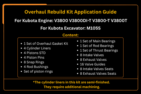 Overhaul Rebuild Kit Kubota V3800 V3800DI-T V3800-T Engine M105S Tractor