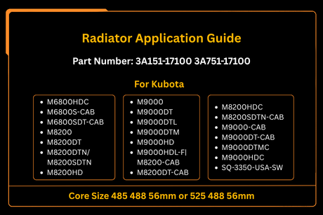 Radiator 3A151-17100 3A751-17100 for Kubota M6800HDC M6800S M8200 M9000 M9000HD