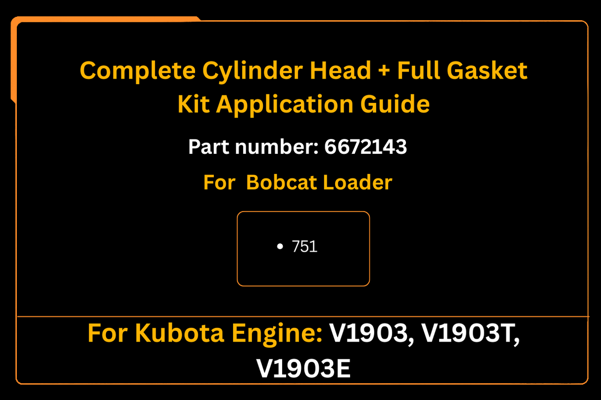 Culasse complète + Kit de joint complet pour moteur Kubota V1903 V1903T V1903E, remplacement de rechange pour chargeur Bobcat 751