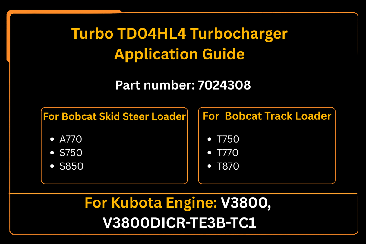 Turbocompressor 7024308 para motor Kubota V3800, substituição pós-venda para Bobcat A770 S750 S850 T750 T770 T870