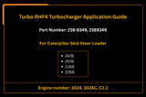 Turbo RHF4 Turbolader 238-9349 2389349 Passend für Caterpillar Kompaktlader 247B 257B 216B 226B, Motor 3024 3024C C2.2