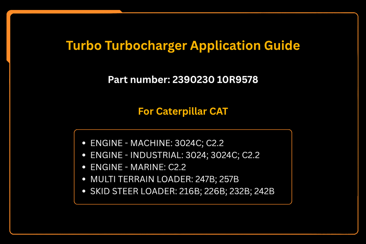 Turbo Turbocompressore 2390230 10R9578 per Caterpillar CAT Loader 216B 226B 232B 242B 247B 257B Motore 3024 3024C C2.2 per Perkins 400