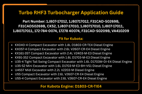 Turbocompressore 1J807-17012 Adatto per Kubota KX040-4 KX057-4 KX161 Motore D1803-CR-TIE4