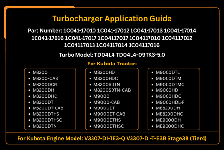Turbocompressore 1C041-17010 per trattore Kubota Engine V3307 M8200 M9000