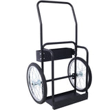 Large Dual Oxygen Tank Cart Dolly with Double Cylinder 20" Pneumatic Wheels Two Fastening Belts--Black