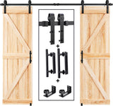 8 FT Double Sliding Barn Door Track and Handle Hardware Kit Basic J Pulley Easy Install 8FT Track Kit for 20'~24' Wide Double Door