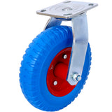 2PCS 8IN Flat Free Swivel Caster Wheel Steel Hub with Ball Bearings 5/8-Inch Bore Centered Axle Blue