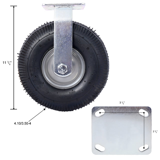 4PCS 10IN Pneumatic Tire(2PCS Swivel +2PCS Rigid) Caster Wheel Swivel Plate Steel Hub with Ball Bearings 5/8-Inch Bore Centered Axle Black