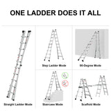 Aluminum Multi-Position Ladder with Wheels 300 lbs Weight Rating 22 FT--Metallic Grey