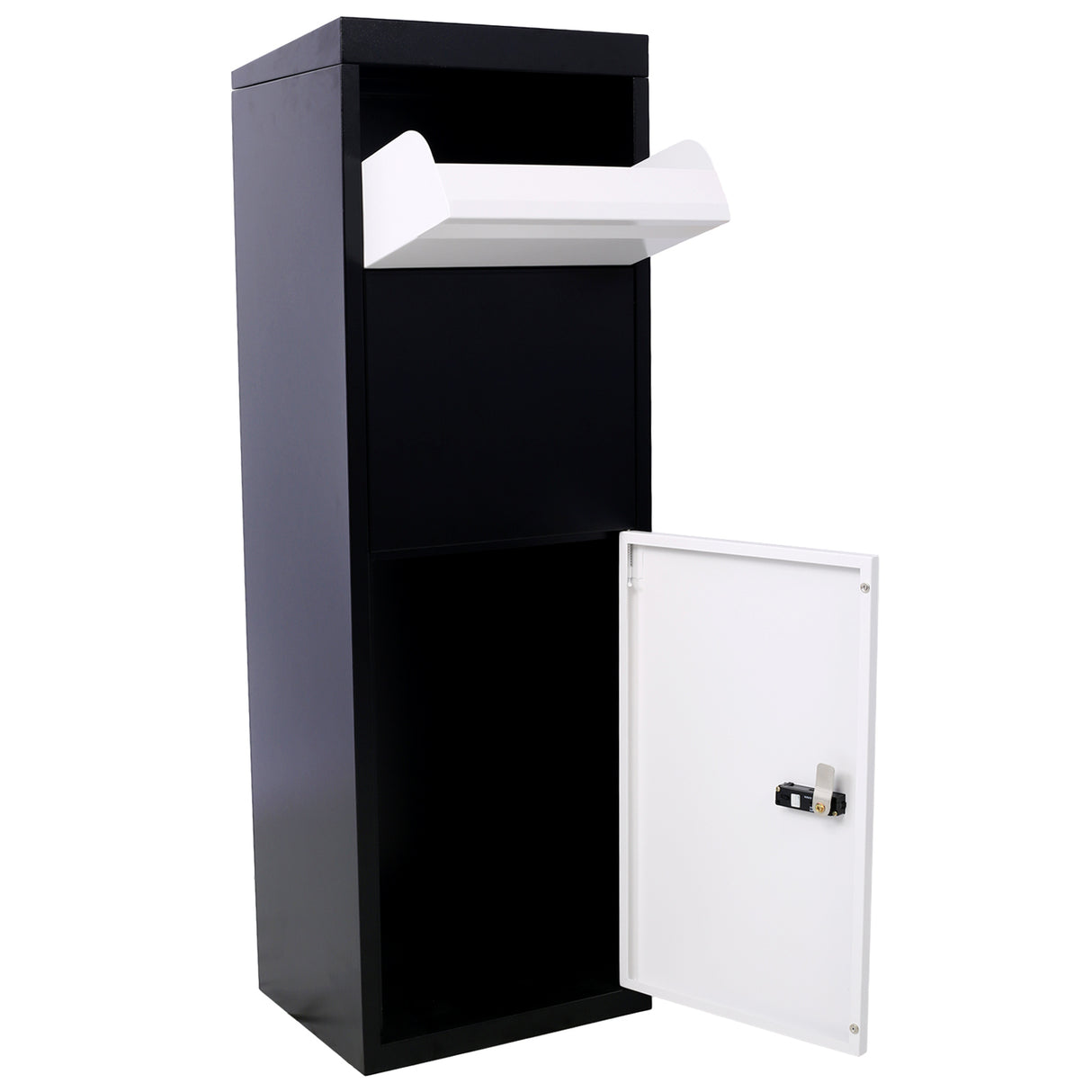 Package Delivery Box 14'' x 11.3'' x 42'' Galvanized Steel Parcel Mailbox w/ Code Lock & Mounting Hardware--Black and White