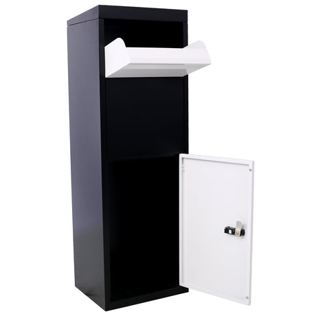 Package Delivery Box 14'' x 11.3'' x 42'' Galvanized Steel Parcel Mailbox w/ Code Lock & Mounting Hardware--Black and White