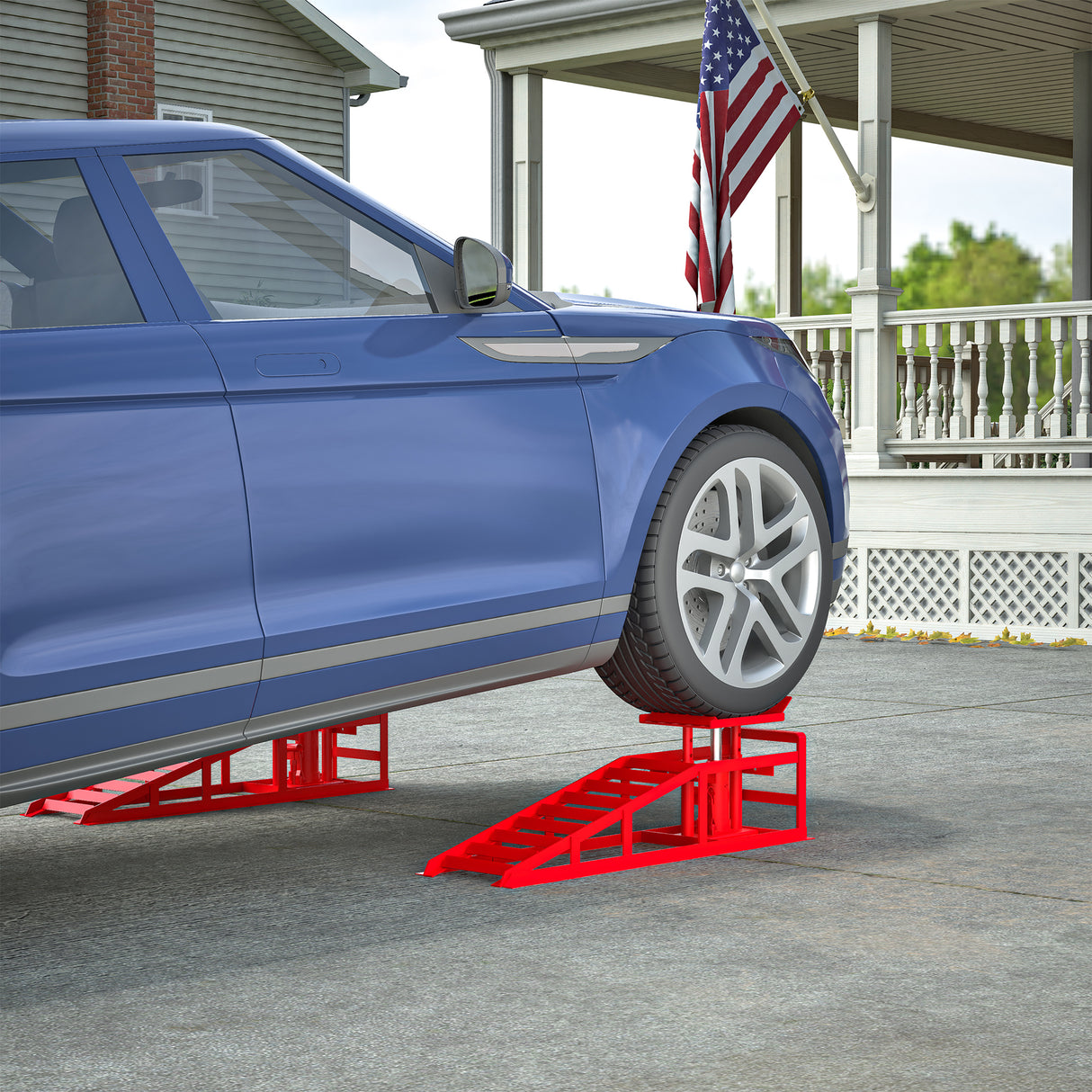 2 Pack Hydraulic Car Ramps 5T 11000lbs Low Profile Car Lift Service Ramps Truck Trailer Garage --Red