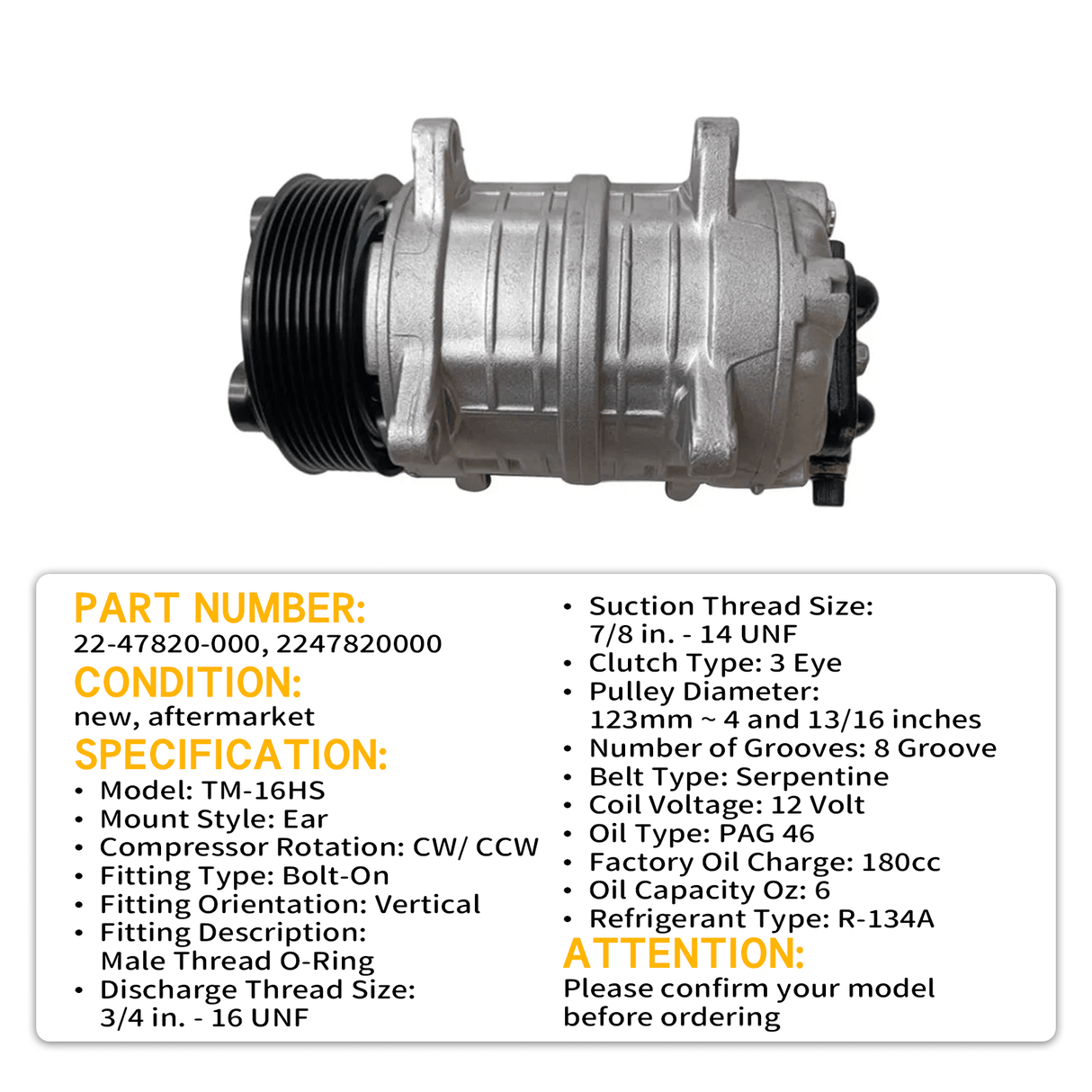 A/C Compressor 22 - 47820 - 000 2247820000 Fits for Freightliner Fits for Caterpillar CAT 3126B Engine - Fab Heavy Parts