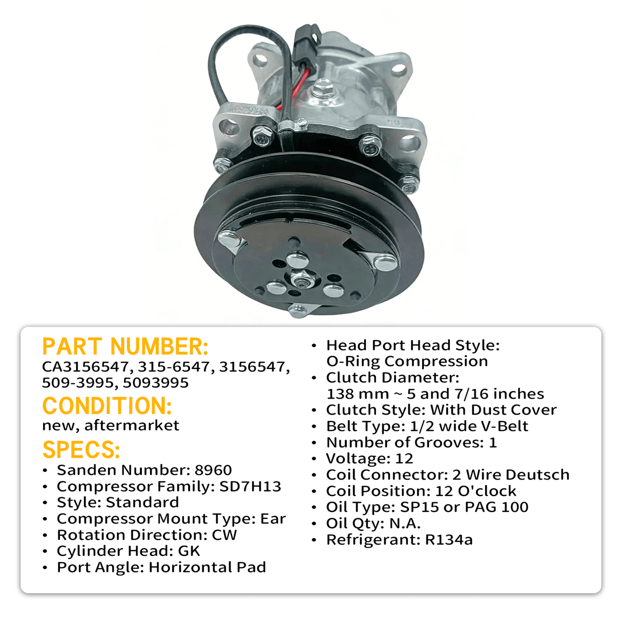A/C Compressor 315 - 6547 3156547 Fits for Caterpillar CAT 906H 906K 906M 907H 907K 907M 908H 908K 908M 910K 914K - Fab Heavy Parts