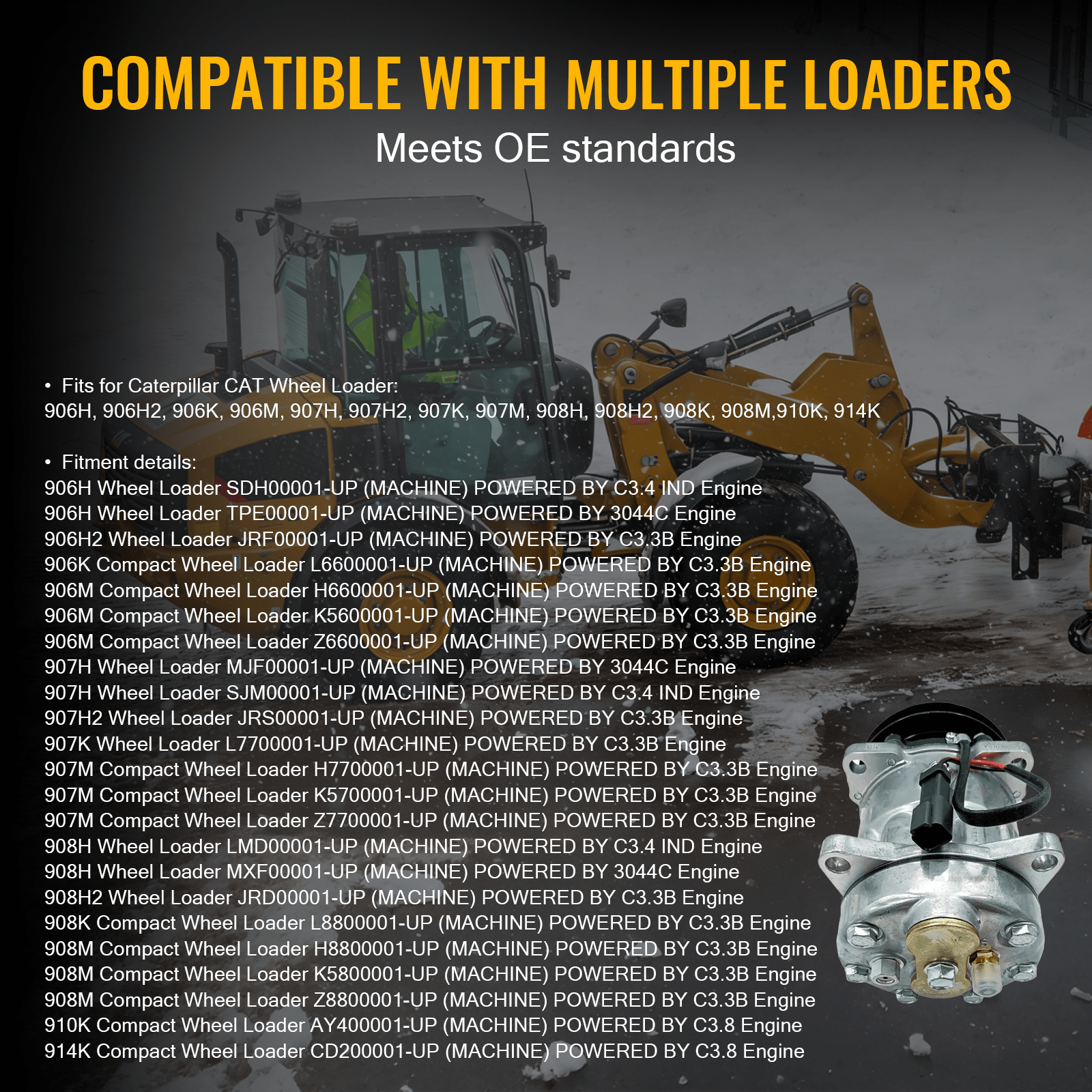 A/C Compressor 315 - 6547 3156547 Fits for Caterpillar CAT 906H 906K 906M 907H 907K 907M 908H 908K 908M 910K 914K - Fab Heavy Parts