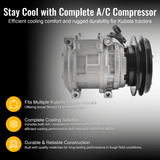 A/C Compressor 33770 - 50050 & Receiver Drier 3F999 - 01740 Fits for Kubota Tractor M110 M120 M7580 M8580 M9580 - Fab Heavy Parts