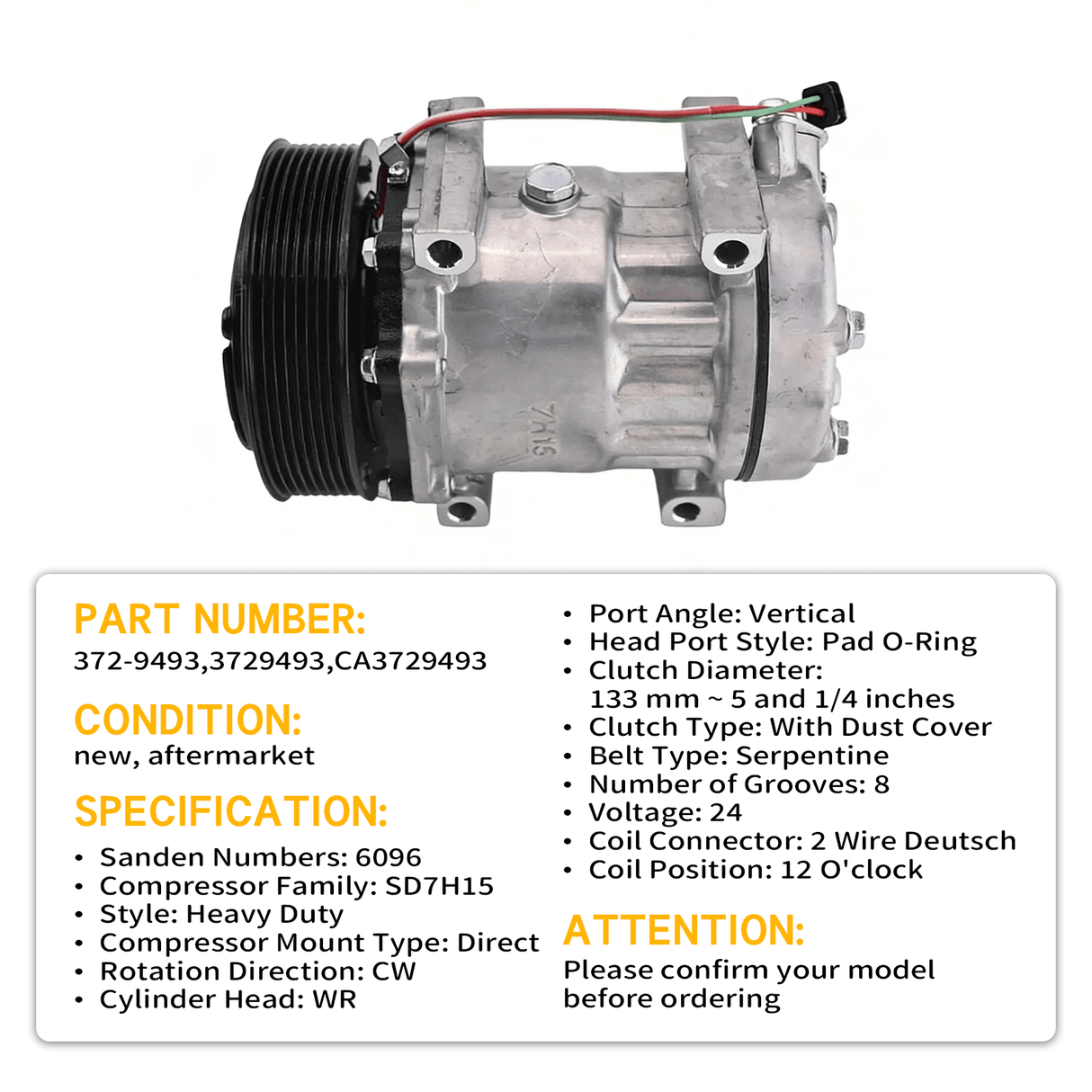 A/C Compressor 372 - 9493 3729493 Fits for Caterpillar CAT Excavator 312D2 312E 312F 313F 316F 318F 323F 325F Engine C4.4 3054C - Fab Heavy Parts
