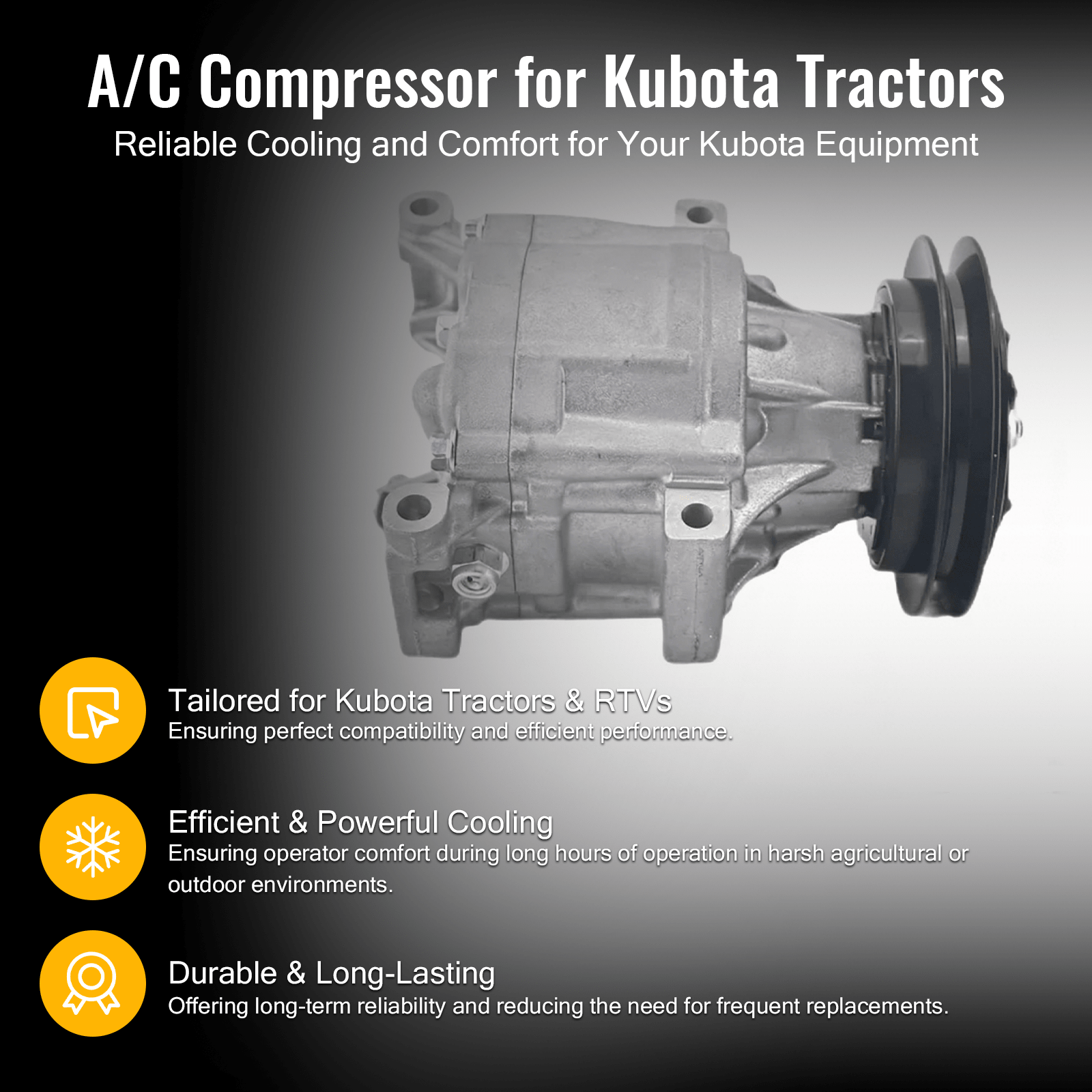 A/C Compressor 6A671 - 97110 6A671 - 97114 Fits for Kubota L3240 L3430 L3540 L4240 m4900 m5700 m6800 m9000 rtv1100cr rtv1100cw - Fab Heavy Parts