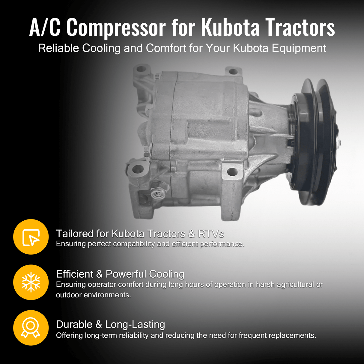 A/C Compressor 6A671 - 97110 6A671 - 97114 Fits for Kubota L3240 L3430 L3540 L4240 m4900 m5700 m6800 m9000 rtv1100cr rtv1100cw - Fab Heavy Parts