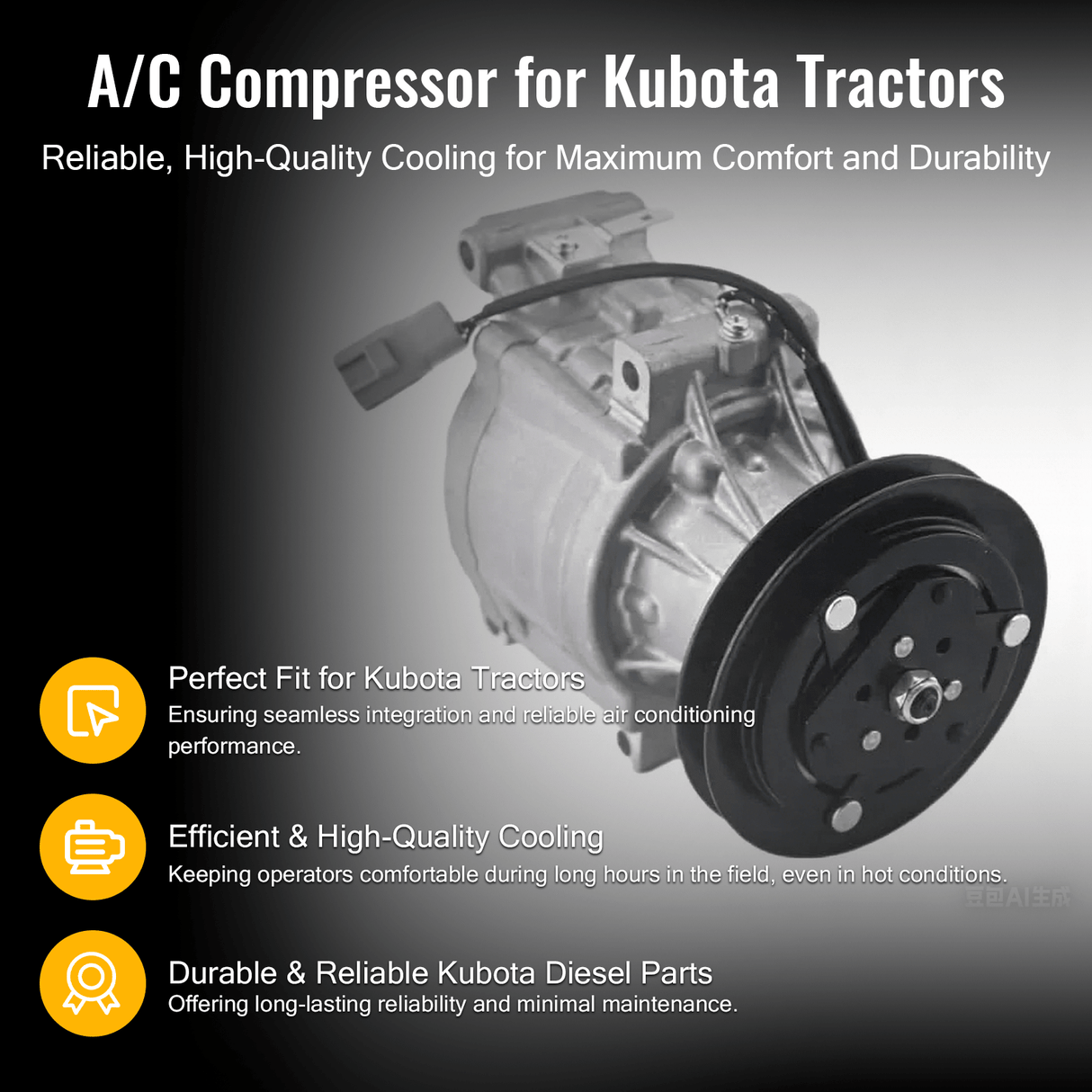 A/C Compressor 6A671 - 97110 Fits For Kubota M105 M4900 M5700 M6800 M8200 M9000 Tractor - Fab Heavy Parts