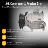 A/C Compressor 6A671 - 97114 & Receiver Drier 3F999 - 01740 Fits for Kubota Tractor M105 M105S M95SD M108 M4900 M5700 M6800 M8200 L3240 L3940 L4630 - Fab Heavy Parts