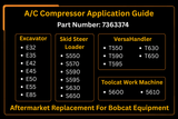 A/C Compressor 7363374 Aftermarket Replacement For Bobcat s550 s570 s590 s595 s630 s650 t550 t590 t595 t630 t650 e32 e35 e42 e45 e50 e55 e85 - Fab Heavy Parts
