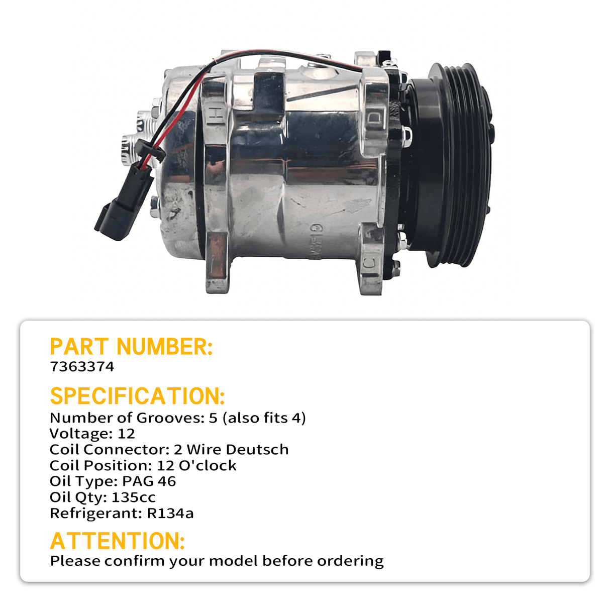 A/C Compressor 7363374 Aftermarket Replacement For Bobcat s550 s570 s590 s595 s630 s650 t550 t590 t595 t630 t650 e32 e35 e42 e45 e50 e55 e85 - Fab Heavy Parts