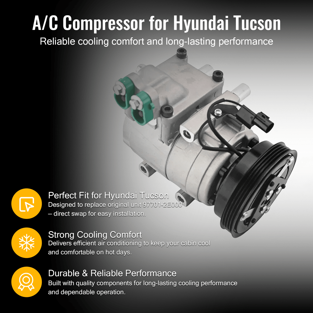 A/C Compressor 97701 - 2E000 Fits for Hyundai Tucson L4 2.0L 2005 - 2009 - Fab Heavy Parts