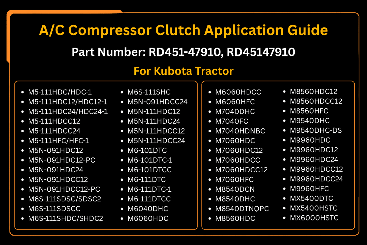 A/C Compressor Clutch RD451 - 47910 Fits for Kubota KX040 - 4 KX057 - 4 KX033 - 4 B2650HSDC - Fab Heavy Parts