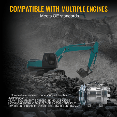 A/C Compressor LC91V00002F1, LC91V00002F3 fits Kobelco SK330 SK330 - 6E SK200 - 6 SK210 - 6E - Fab Heavy Parts