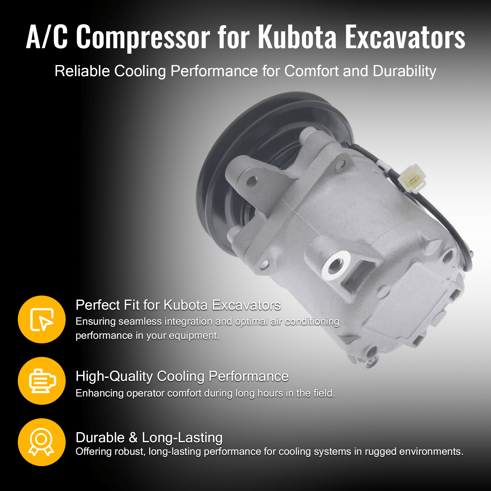 A/C Compressor SV07E RD451 - 93900 Fits for Kubota U35 - 4 U55 KX040 - 4 KX057 - 4 KX080 - 4 - Fab Heavy Parts