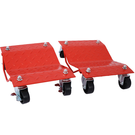 Set of 4 Heavy Duty 4 Tire Wheel Dolly Car Stakes 6000lbs Capacity--Red