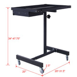 Adjustable Tear Down Work Table with Drawer (4) 2.5" Swivel Casters 220 Lbs Capacity Rubber Corners Heavy Duty Steel - Black - Fab Heavy Parts