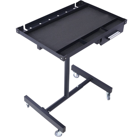 Adjustable Tear Down Work Table with Drawer (4) 2.5" Swivel Casters 220 Lbs Capacity Rubber Corners Heavy Duty Steel - Black - Fab Heavy Parts