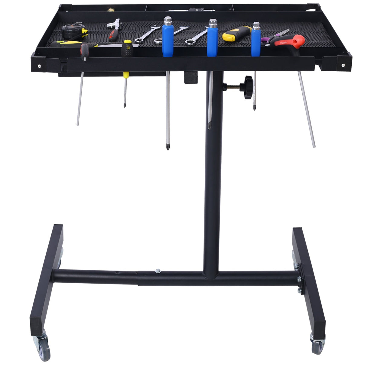 Adjustable Tear Down Work Table with Drawer (4) 2.5" Swivel Casters 220 Lbs Capacity Rubber Corners Heavy Duty Steel - Black - Fab Heavy Parts