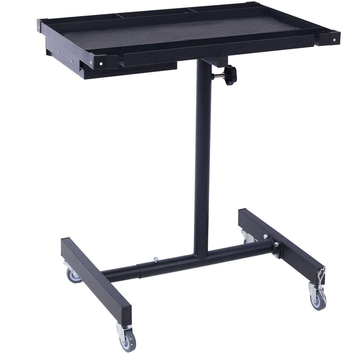 Adjustable Tear Down Work Table with Drawer (4) 2.5" Swivel Casters 220 Lbs Capacity Rubber Corners Heavy Duty Steel - Black - Fab Heavy Parts