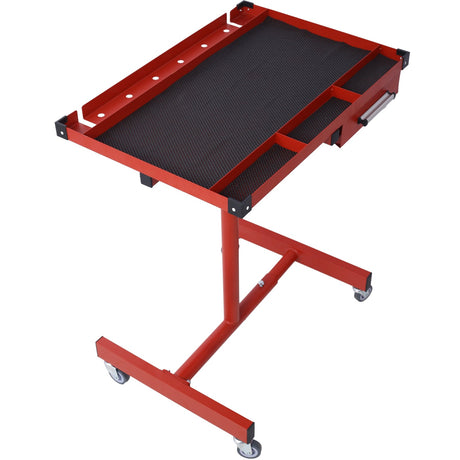 Adjustable Work Table with Drawer 2.5' Swivel Casters 220 Lbs Capacity Rubber Corners Heavy Duty Steel - Red - Fab Heavy Parts