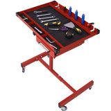 Adjustable Work Table with Drawer 2.5' Swivel Casters 220 Lbs Capacity Rubber Corners Heavy Duty Steel - Red - Fab Heavy Parts