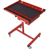 Adjustable Work Table with Drawer 2.5' Swivel Casters 220 Lbs Capacity Rubber Corners Heavy Duty Steel - Red - Fab Heavy Parts