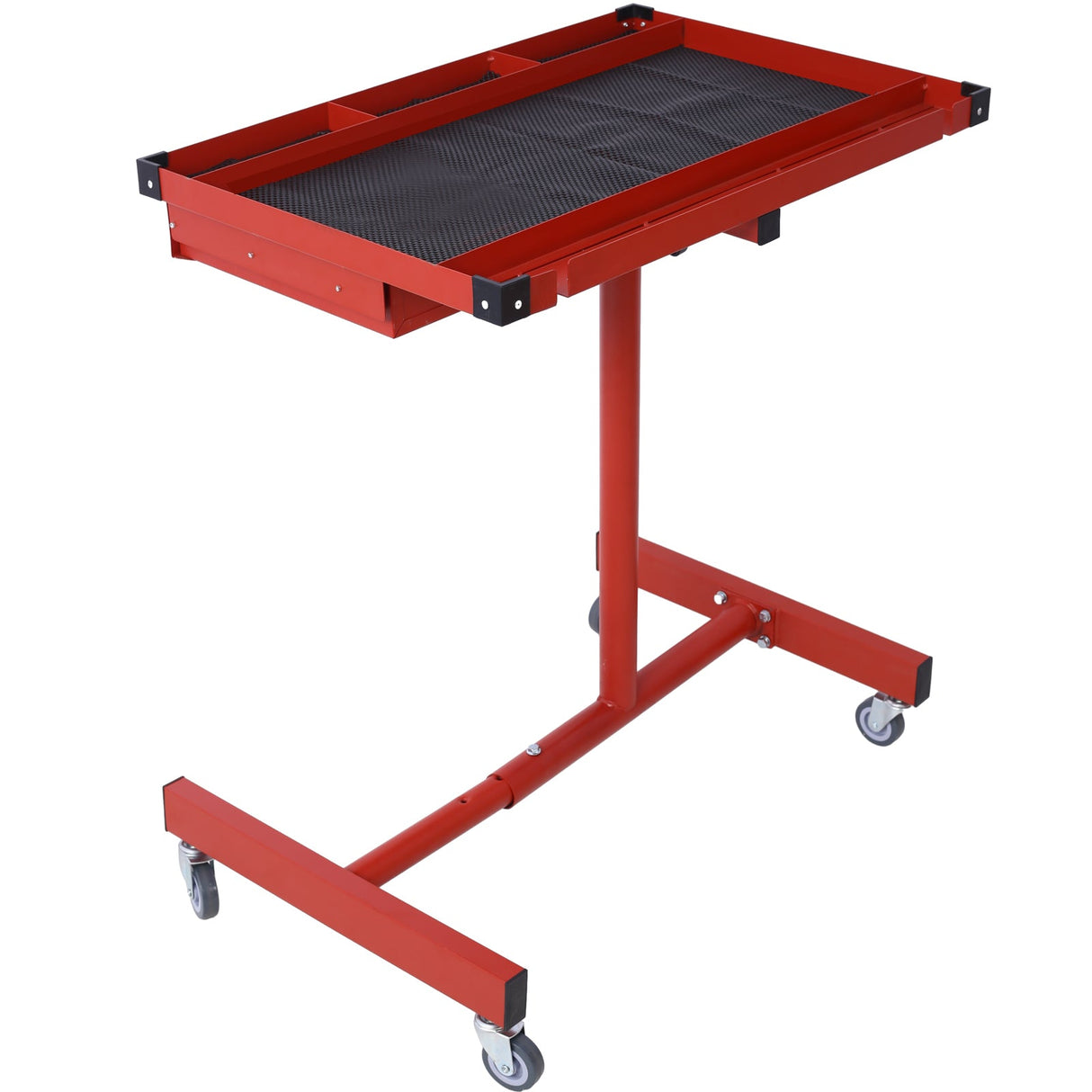 Adjustable Work Table with Drawer 2.5' Swivel Casters 220 Lbs Capacity Rubber Corners Heavy Duty Steel - Red - Fab Heavy Parts