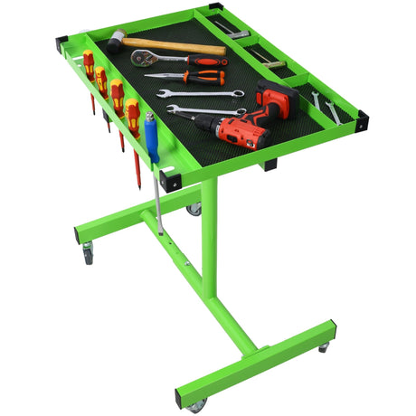 Adjustable Work Table with Drawer Portable (4) 2.5' Swivel Casters 220 Lbs Capacity Rubber Corners Heavy Duty Steel - Green - Fab Heavy Parts
