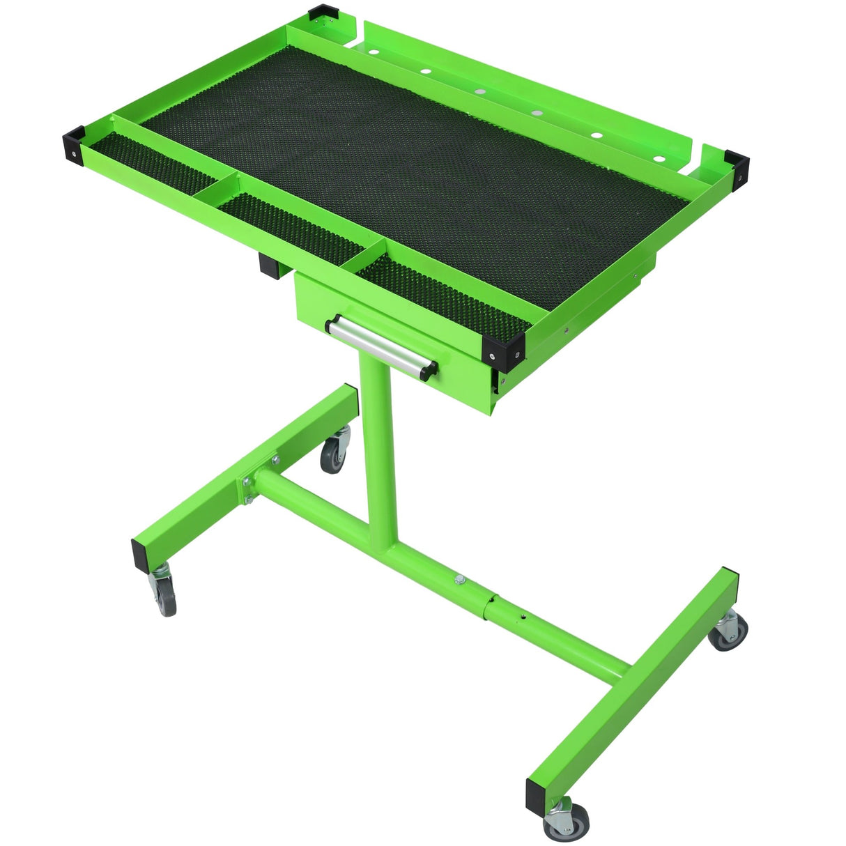 Adjustable Work Table with Drawer Portable (4) 2.5' Swivel Casters 220 Lbs Capacity Rubber Corners Heavy Duty Steel - Green - Fab Heavy Parts