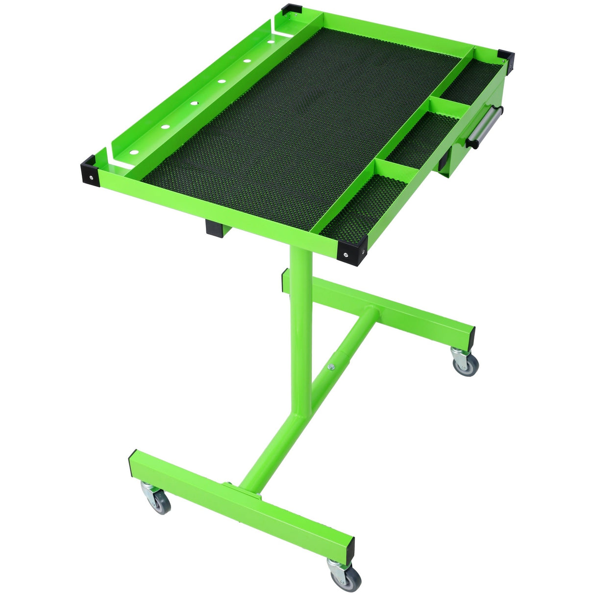 Adjustable Work Table with Drawer Portable (4) 2.5' Swivel Casters 220 Lbs Capacity Rubber Corners Heavy Duty Steel - Green - Fab Heavy Parts