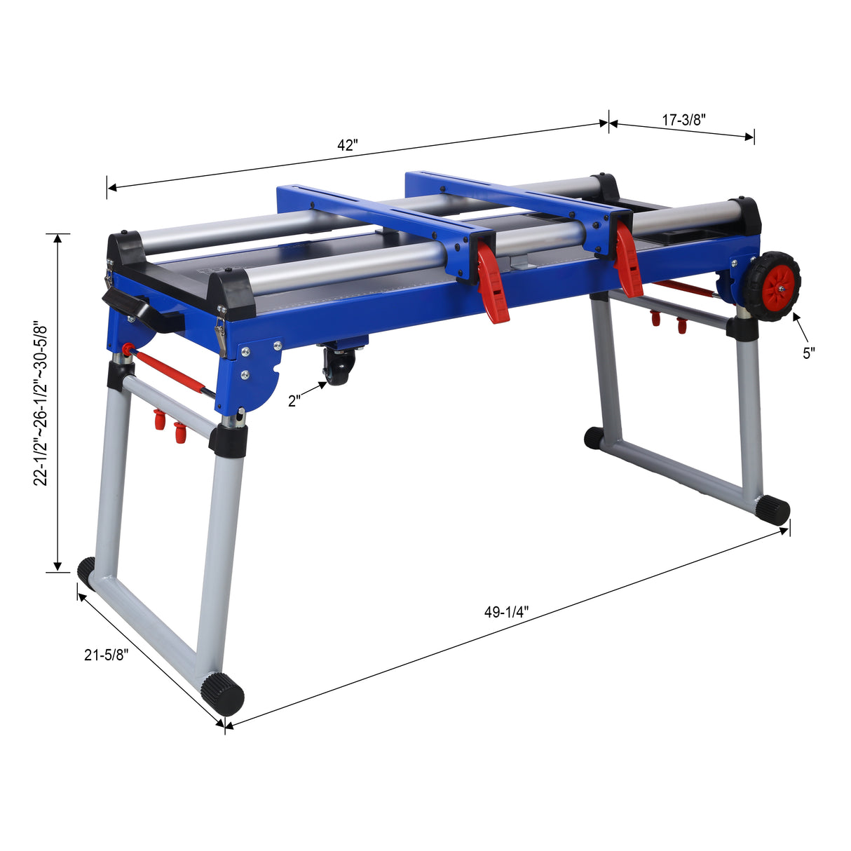 5-in-1 Portable Workbench with Detachable Miter Saw Stand & Height Adjustable Legs Scaffold/Dolly/Creeper/Platform