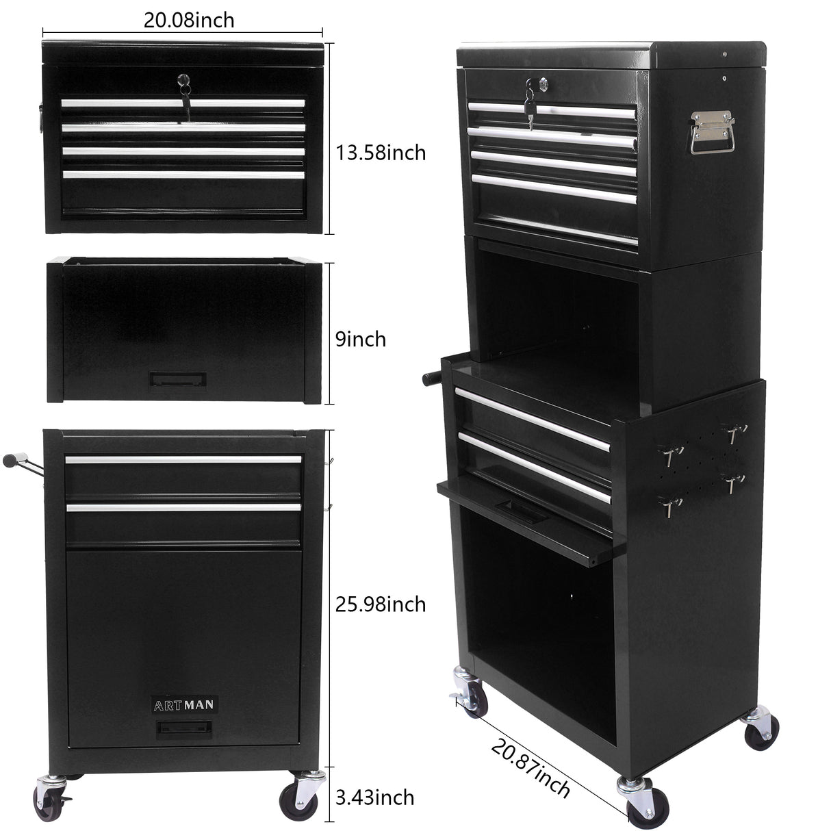6-Drawer Tool Storage Cabinet High Capacity Rolling Chest with Wheels and Drawers Black
