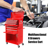 8-Drawer Tool Storage Cabinet High Capacity Rolling Chest with Wheels and Drawers Red